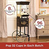 NOSTALGIA Vintage-Style Professional Popcorn Cart with 8 oz Kettle