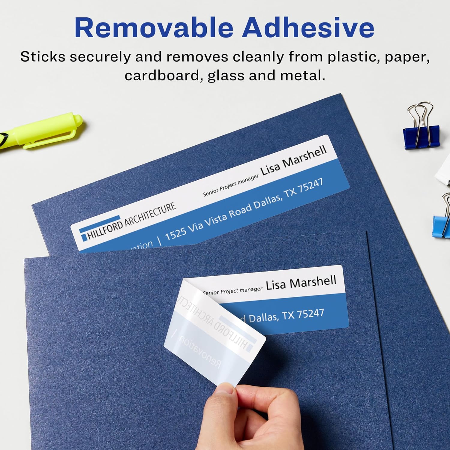 Avery Matte White Removable Rectangle Labels, Sure Feed Technology, Print-to-The-Edge, 2.5" x 7", 45 Removable Labels
