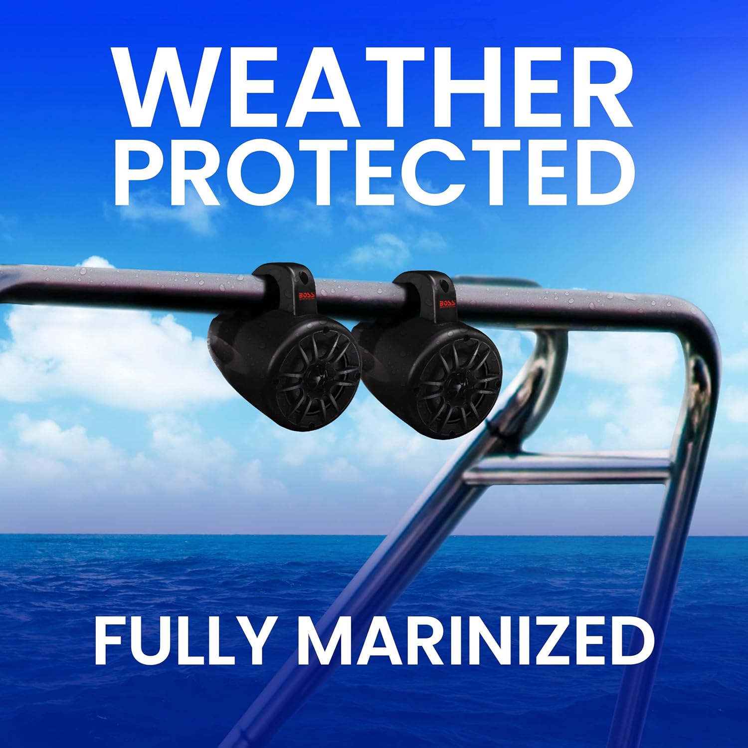 BOSS Audio Systems MRWT40 ATV UTV Marine Weatherproof Waketower System - 4 Inch Stereo Speakers, Full Range, 2 Way, Tweeters