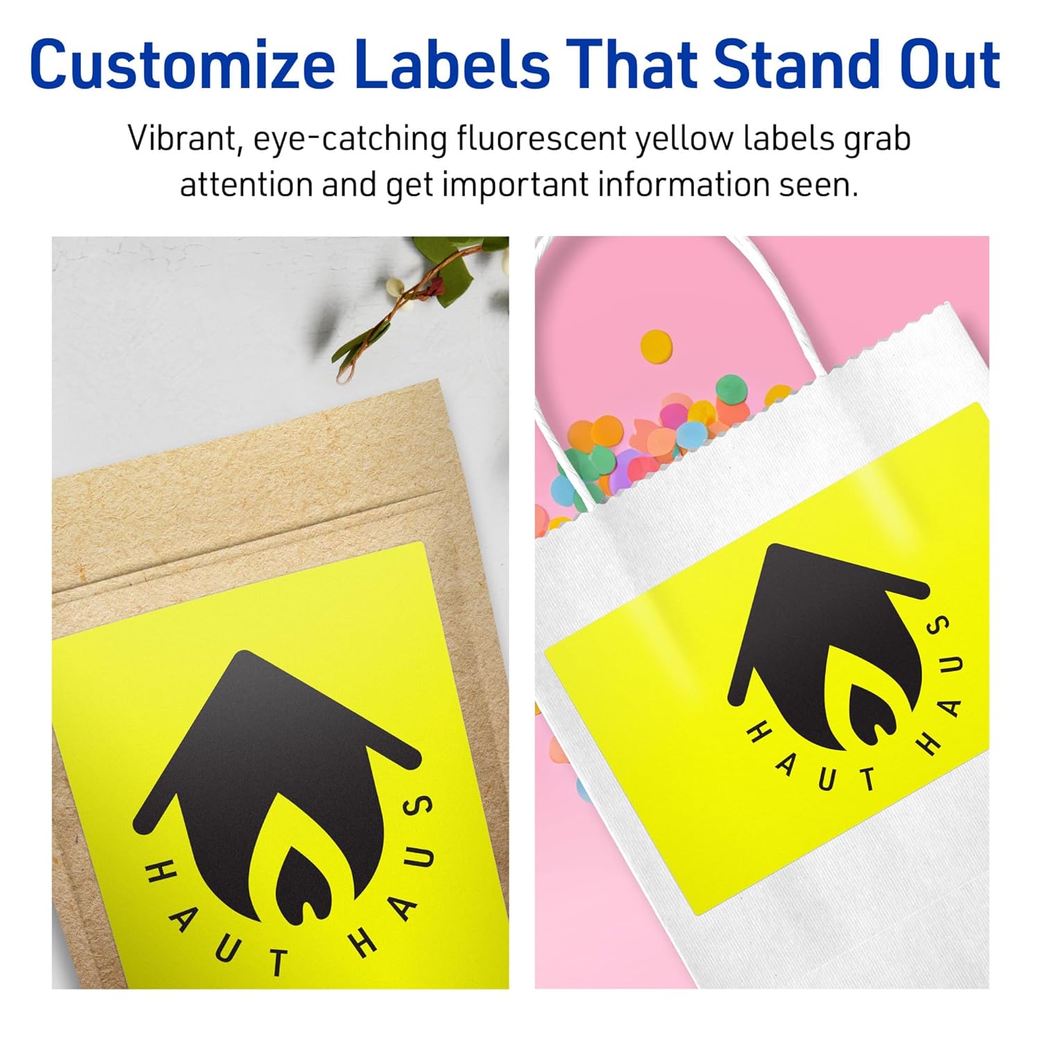 Avery Printable Rectangle Labels, Sure Feed Technology, 5" x 7", Neon Yellow Labels, Laser/Inkjet Printable, 20 Total