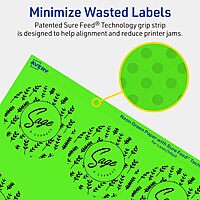 Avery Printable Round Labels, Sure Feed Technology, 2.5" Diameter, Neon Green, Print-to-The-Edge, Laser/Inkjet Printable