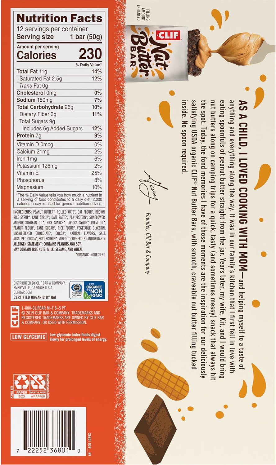 Clif Bar - Nut Butter Bar - Organic Snack Bars - Chocolate Peanut Butter - Organic - Plant Protein