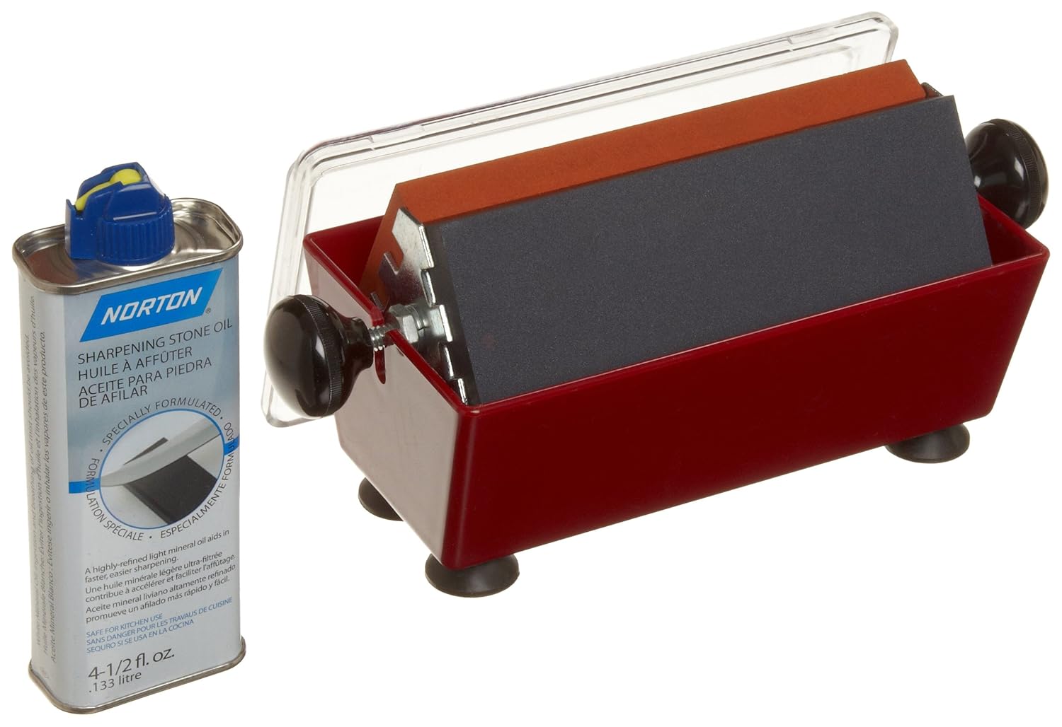 Norton-Saint Gobain Abrasives IM100 3-in-1 Tool and Knife Sharpening System, Medium/Coarse Crystolon & Fine India Stones