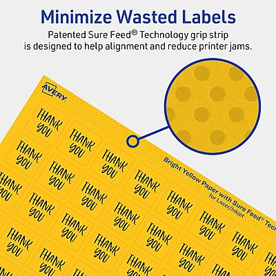 Avery Printable Square Labels, Sure Feed Technology, 3/4" x 3/4", Bright Yellow, Print-to-the-Edge, Laser/Inkjet