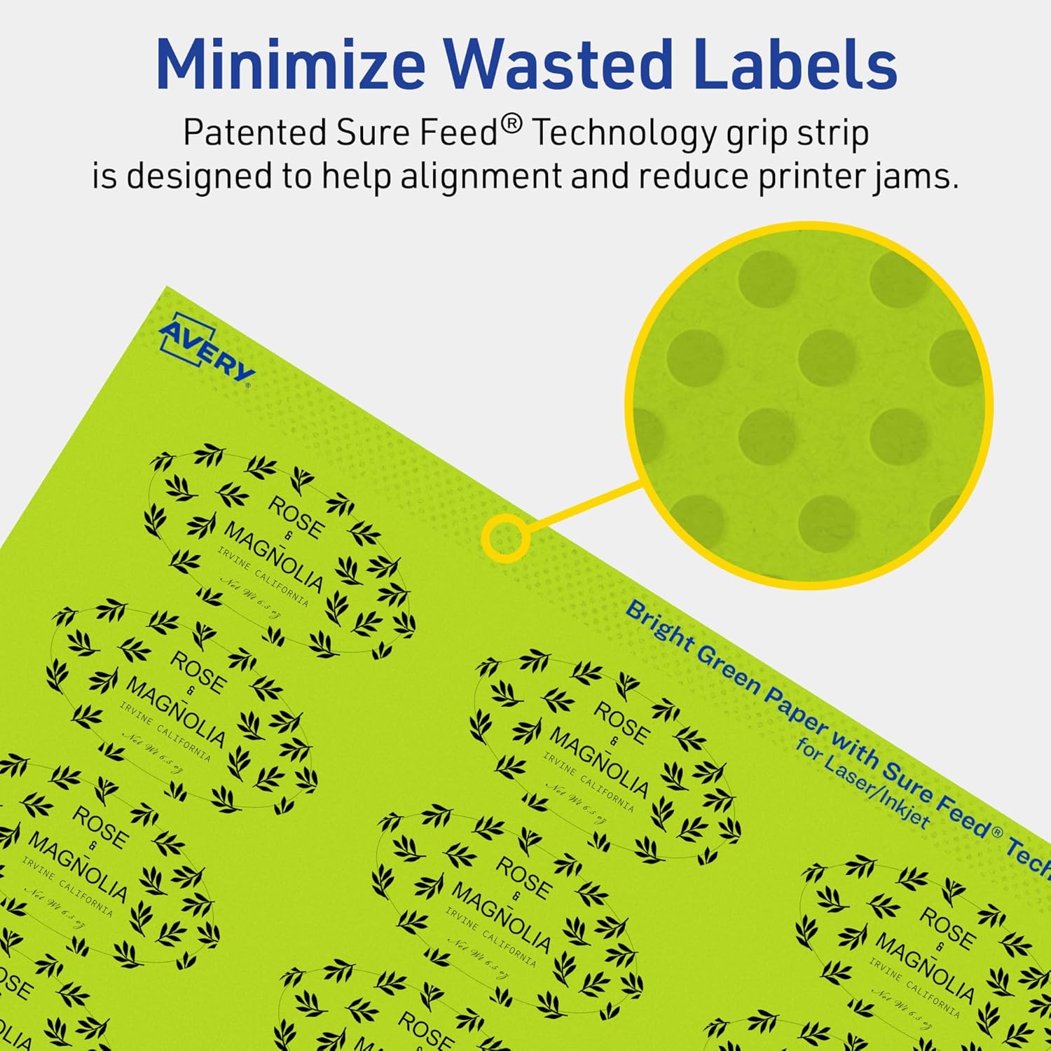 Avery Printable Oval Labels, Sure Feed Technology, 1" x 2", Bright Green, Print-to-The-Edge, 240 Total