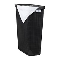 MIND READER Slim Laundry Hamper with Lid, 40L Linen Design Plastic