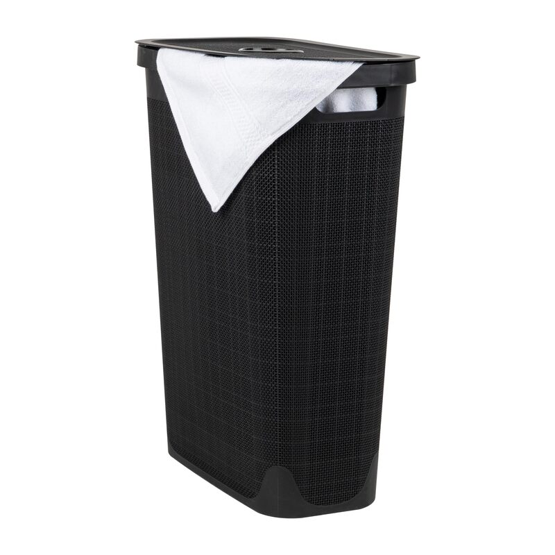 MIND READER Slim Laundry Hamper with Lid, 40L Linen Design Plastic