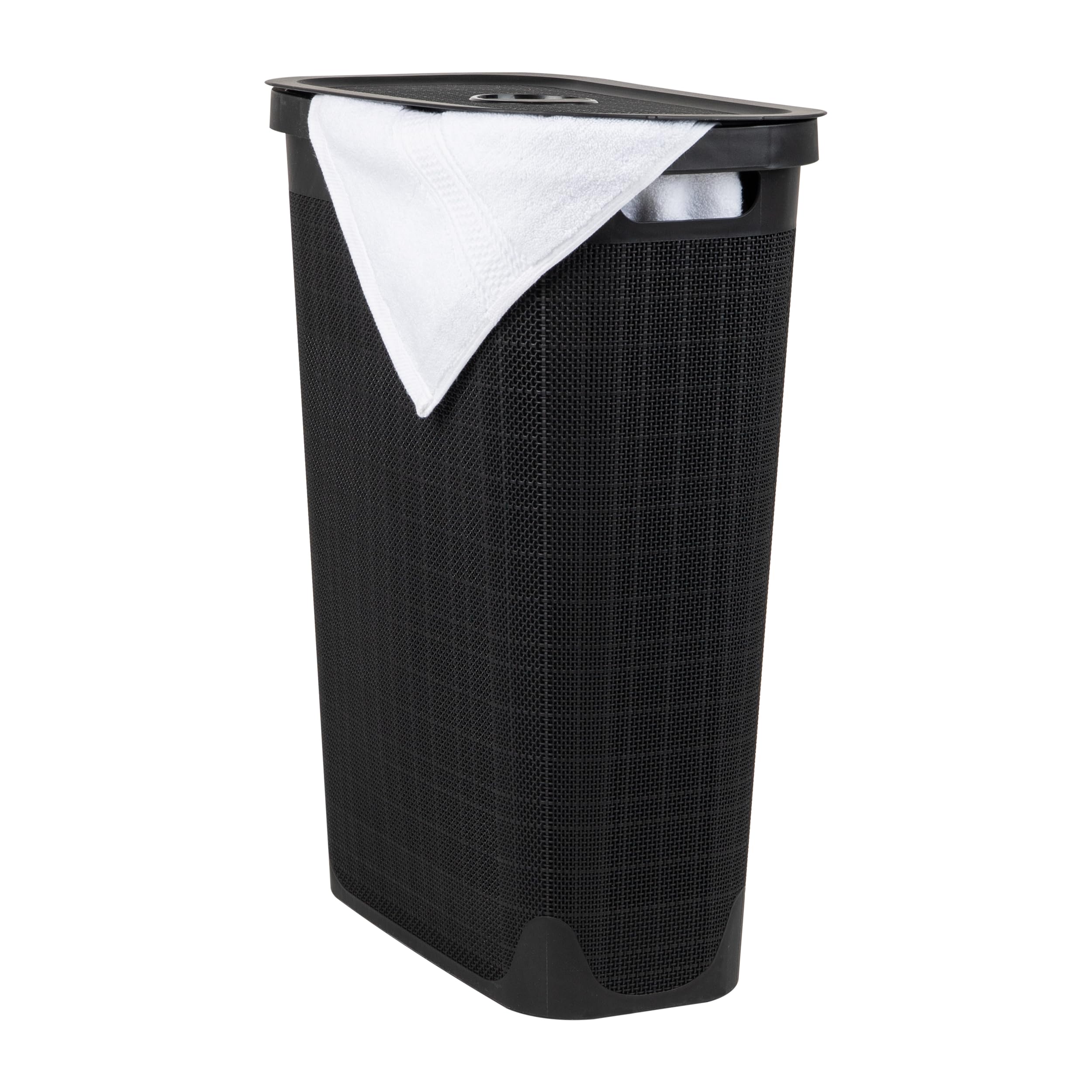 MIND READER Slim Laundry Hamper with Lid, 40L Linen Design Plastic