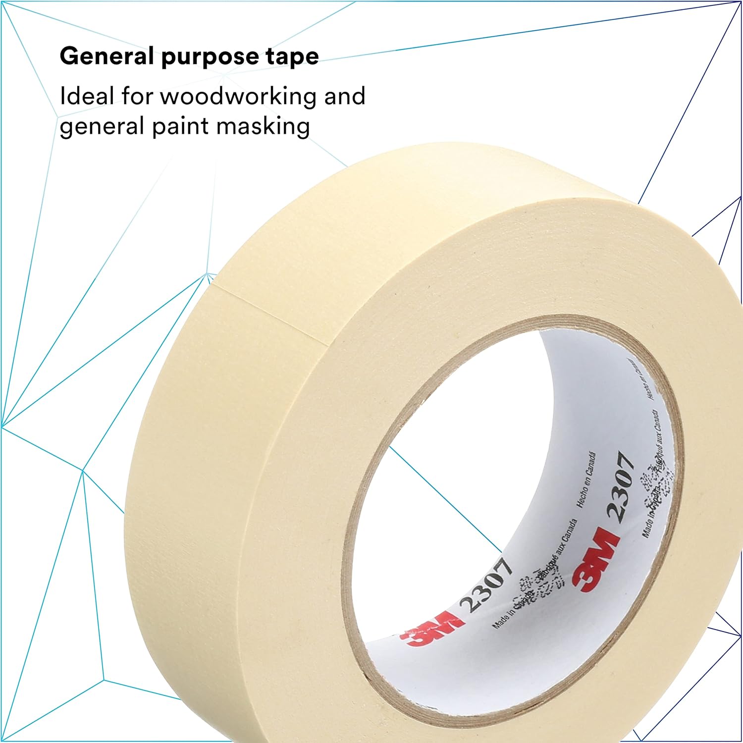 3M Masking Tape 2307, Tan Color, General Purpose, Rubber Adhesive, Crepe-Paper Backing, 24 mm x 55 m, 5.2 mil