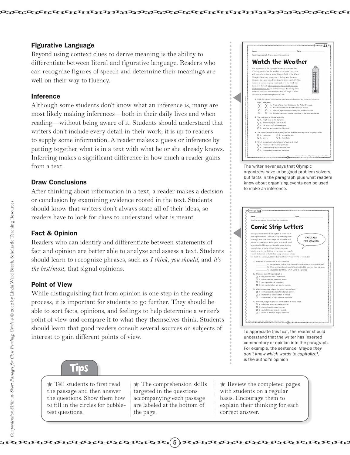 Scholastic Comprehension Skills: 40 Short Passages For Close Reading, Grade 4