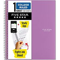 FIVE STAR 1-Subject Spiral Notebook with Study App, College Ruled, 100 Sheets (8.5 x 11)