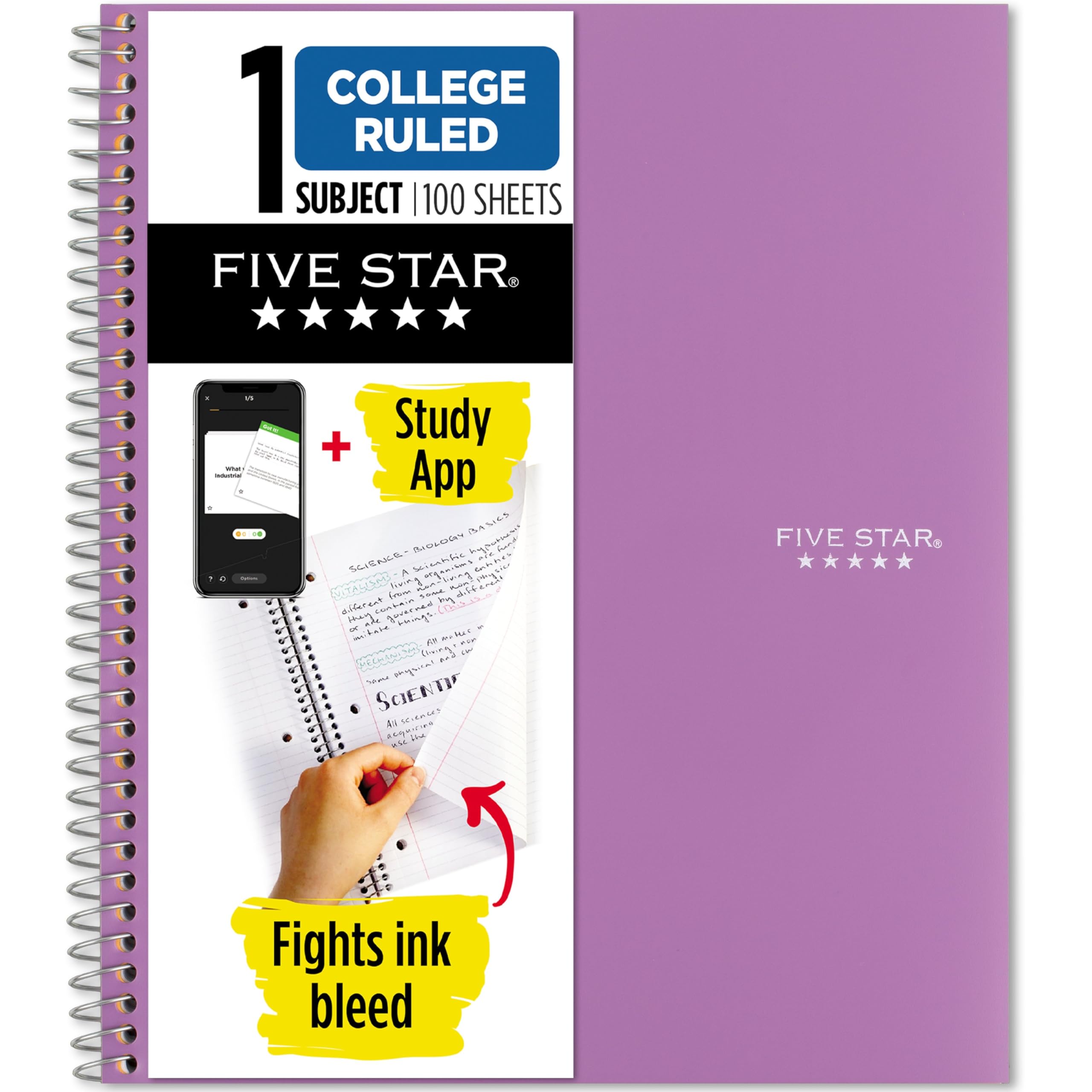 FIVE STAR 1-Subject Spiral Notebook with Study App, College Ruled, 100 Sheets (8.5 x 11)
