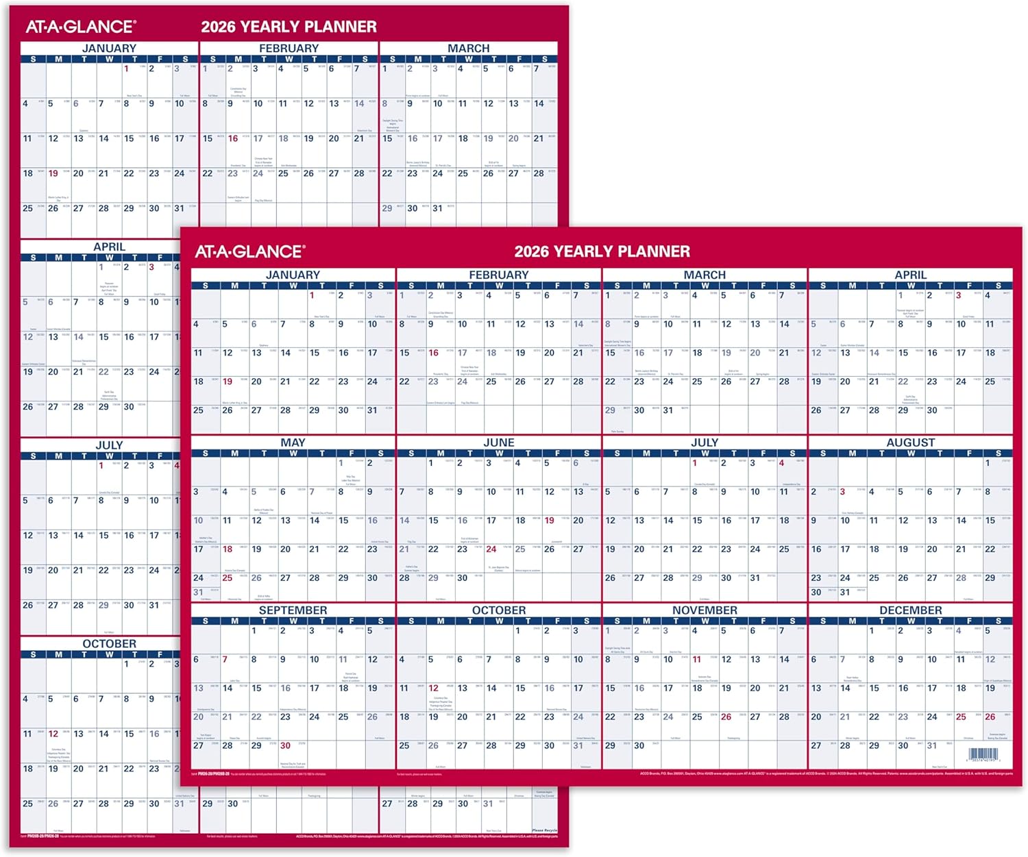 AT-A-GLANCE Reversible Erasable Wall Calendar, Vertical/Horizontal