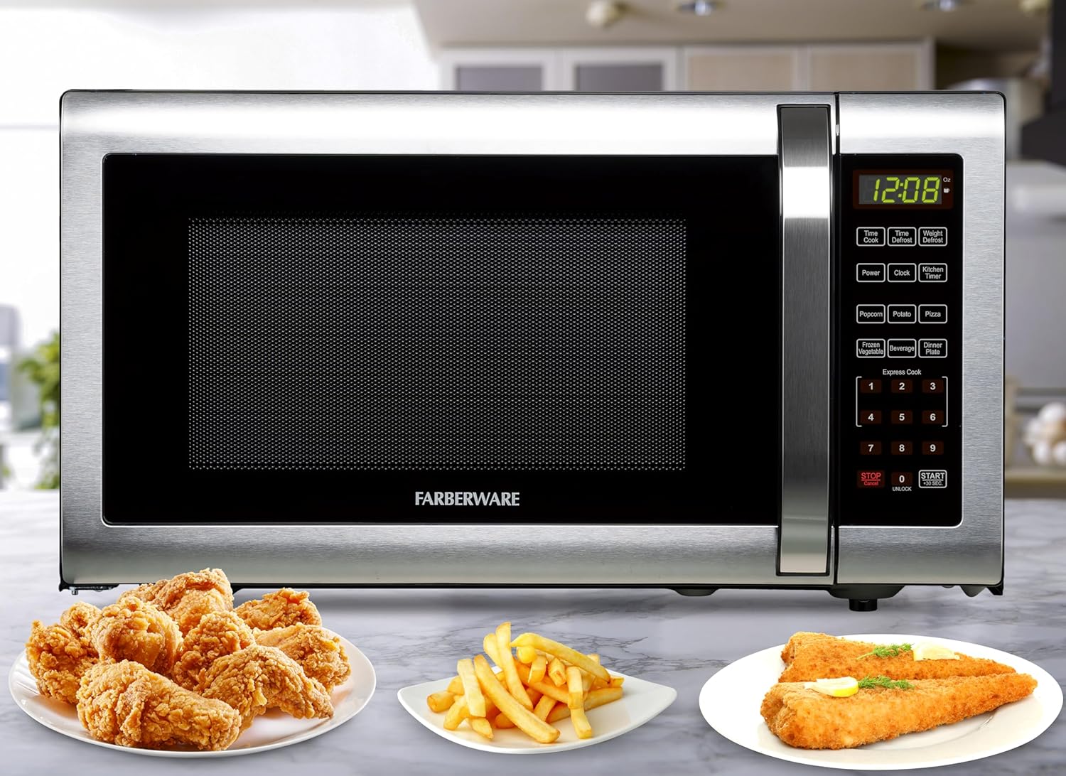 Farberware 1.6 Cu. Ft. Countertop Microwave Oven – 1100 Watts Power, Auto Cook Settings, Defrost