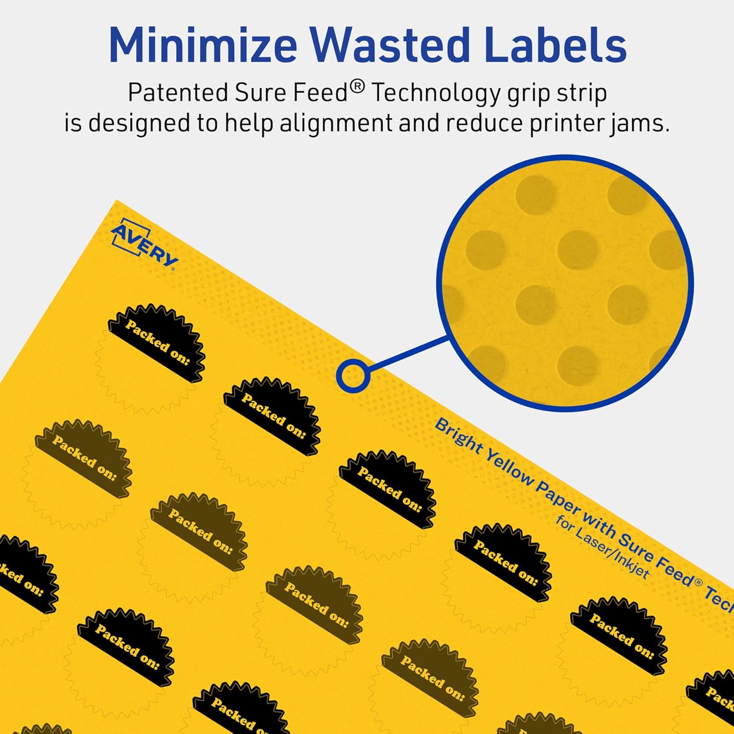 AVERY Printable Starburst Labels, Sure Feed Technology, 1" Bright Yellow, Print-to-the-Edge, Laser/Inkjet