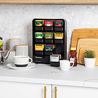 Mind Reader Tea Bag Organizer, Tea Station Organizer, Countertop Storage, Kitchen, Plastic, 10.25"L x 3.25"W x 13.75"H, Black