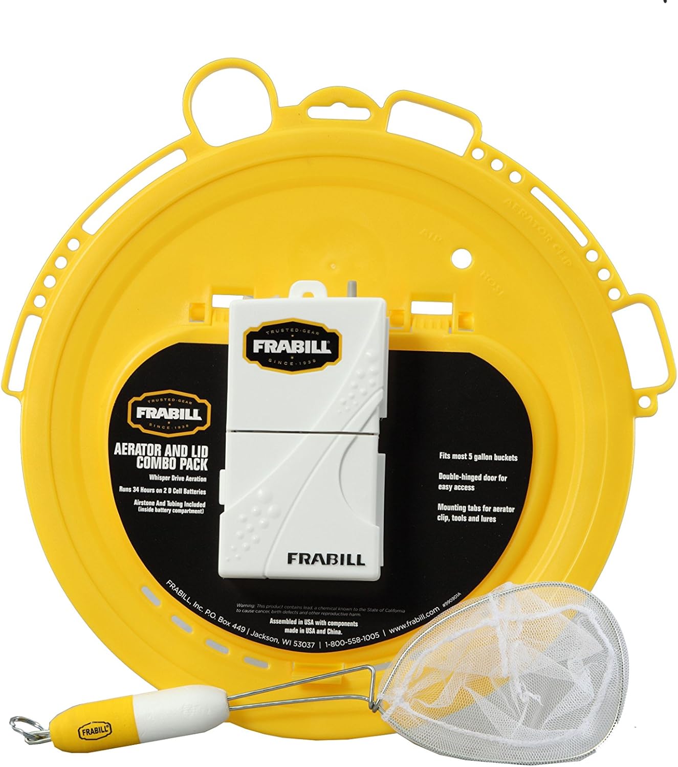 Frabill Aerator Lid Combo Pack | Portable Aerator for Live Bait Storage | Lid fits most 4.25, 5 and 6-Gallon Buckets