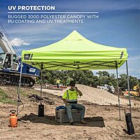 Pop Up Canopy Tent, Heavy Duty, 10' x 10' Area, Peak Height 14', Includes Wheeled Bag, Ergodyne Shax 6000, Lime