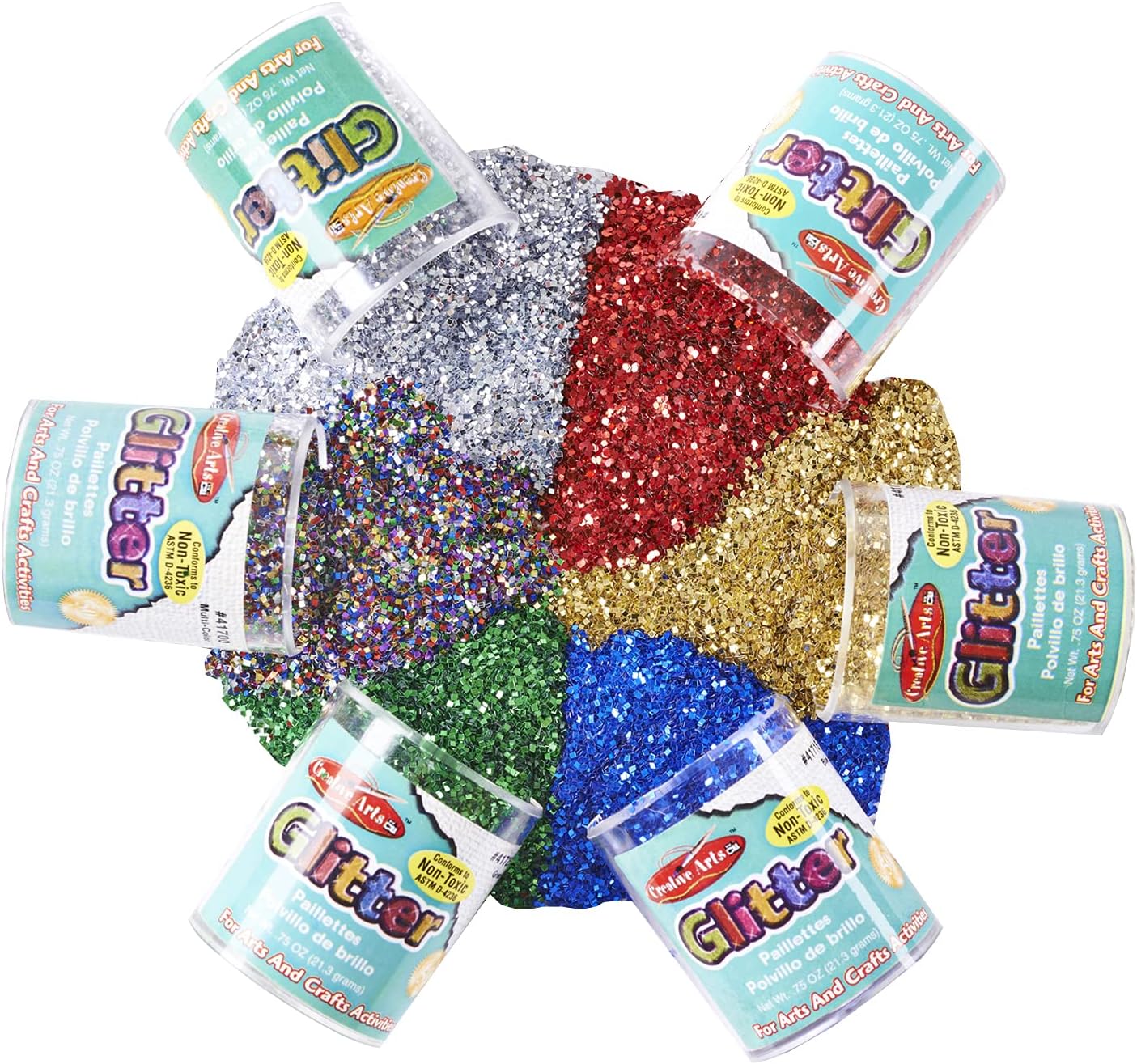 Charles Leonard Creative Arts Glitter Sets, Assorted Colors, 0.75 Oz, 6 Containers Per Pack, Set Of 3 Packs