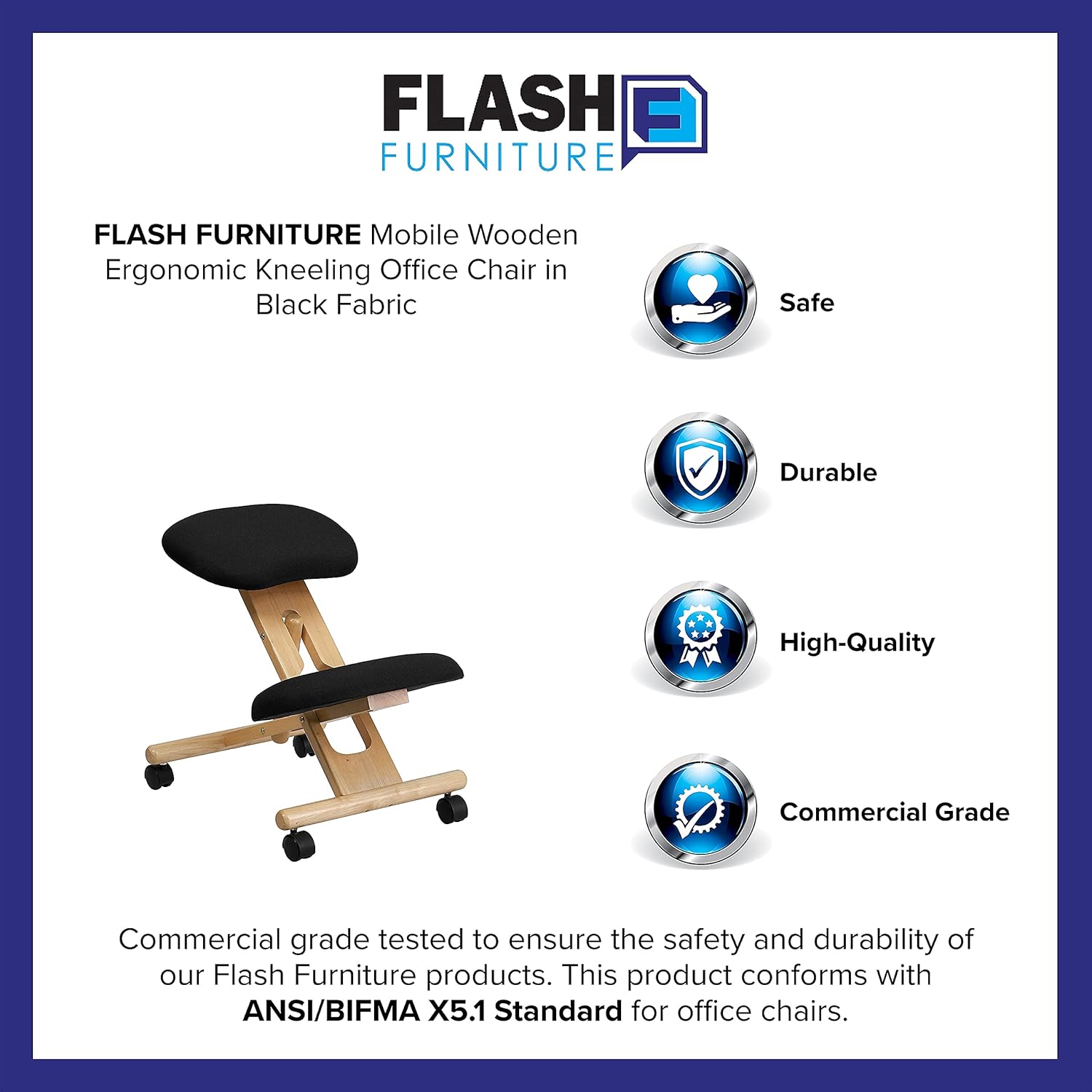 Flash Furniture Posey Mobile Wooden Ergonomic Kneeling Office Chair