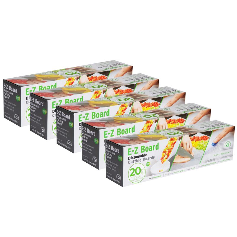 Mind Reader E-Z Board Disposable Plastic Cutting Board, Flexible, 20 sf, Camping, 13.75"L x 3.125"W x 3.75"H, 5 Pack, Clear