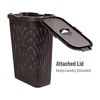 Mind Reader 40L Slim Laundry Hamper with Lid, Wicker-Style Plastic