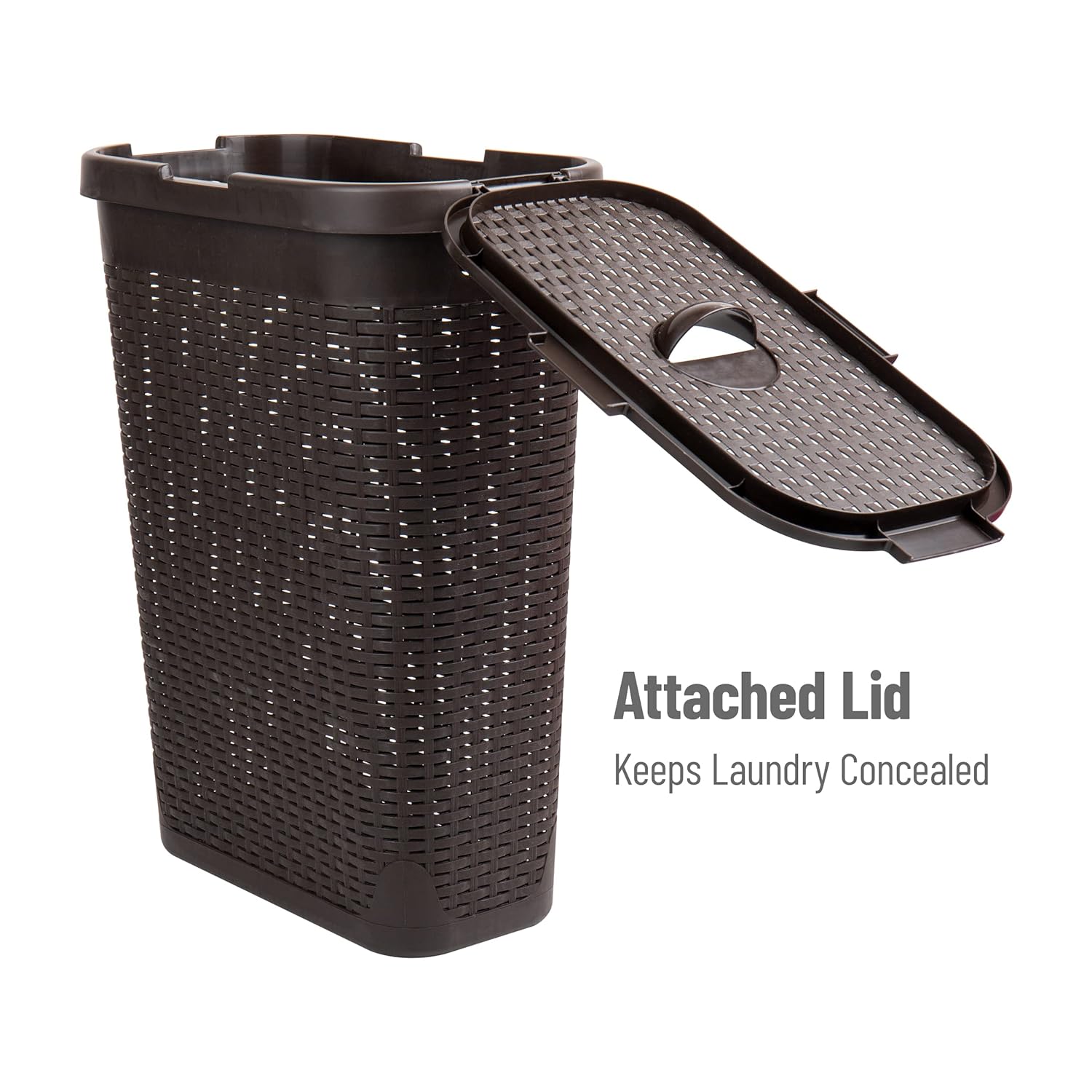 Mind Reader 40L Slim Laundry Hamper with Lid, Wicker-Style Plastic