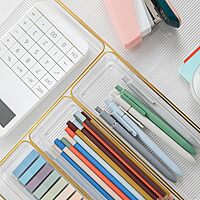 MARTHA STEWART Kerry Plastic Stackable Office Desk Drawer Organizers with Gold Trim