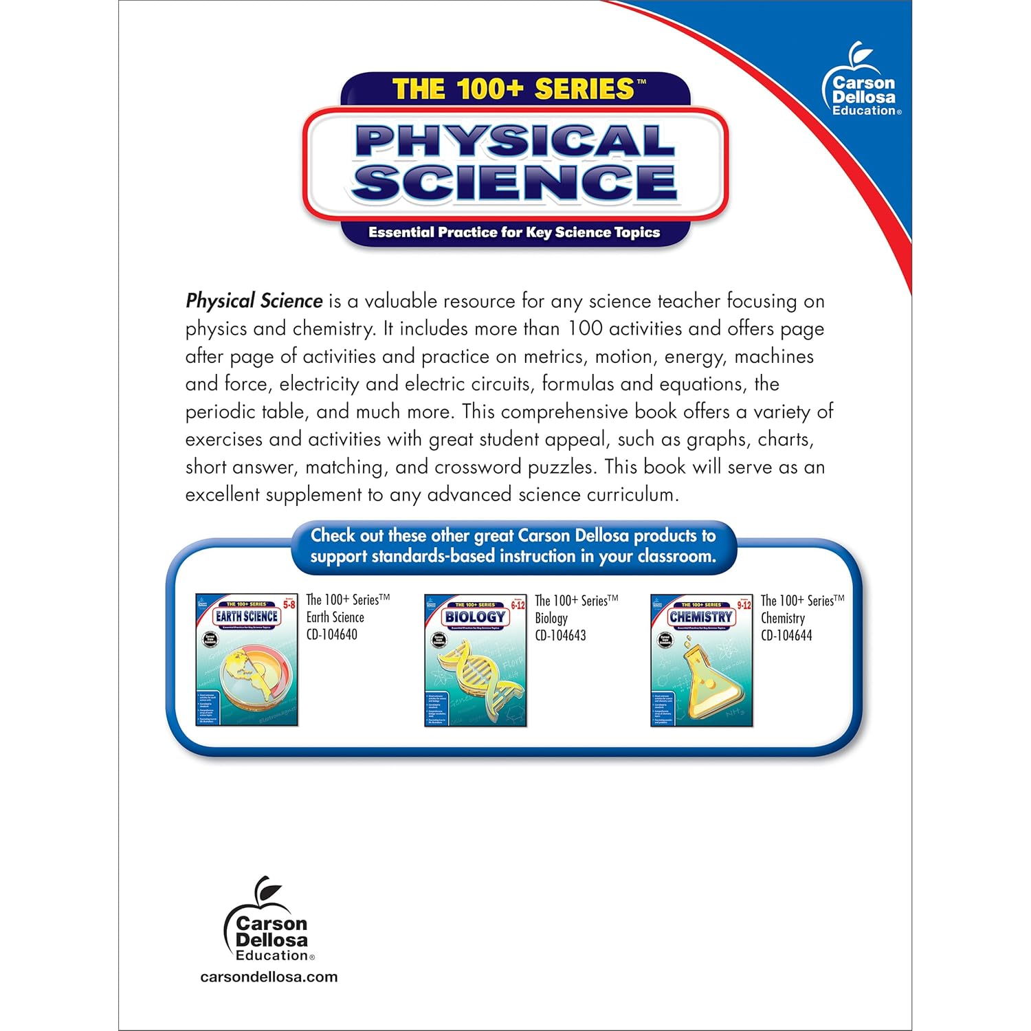 Carson Dellosa | The 100 Series: Physical Science Workbook | Grades 5-12, Science, 128pgs (Volume 14)