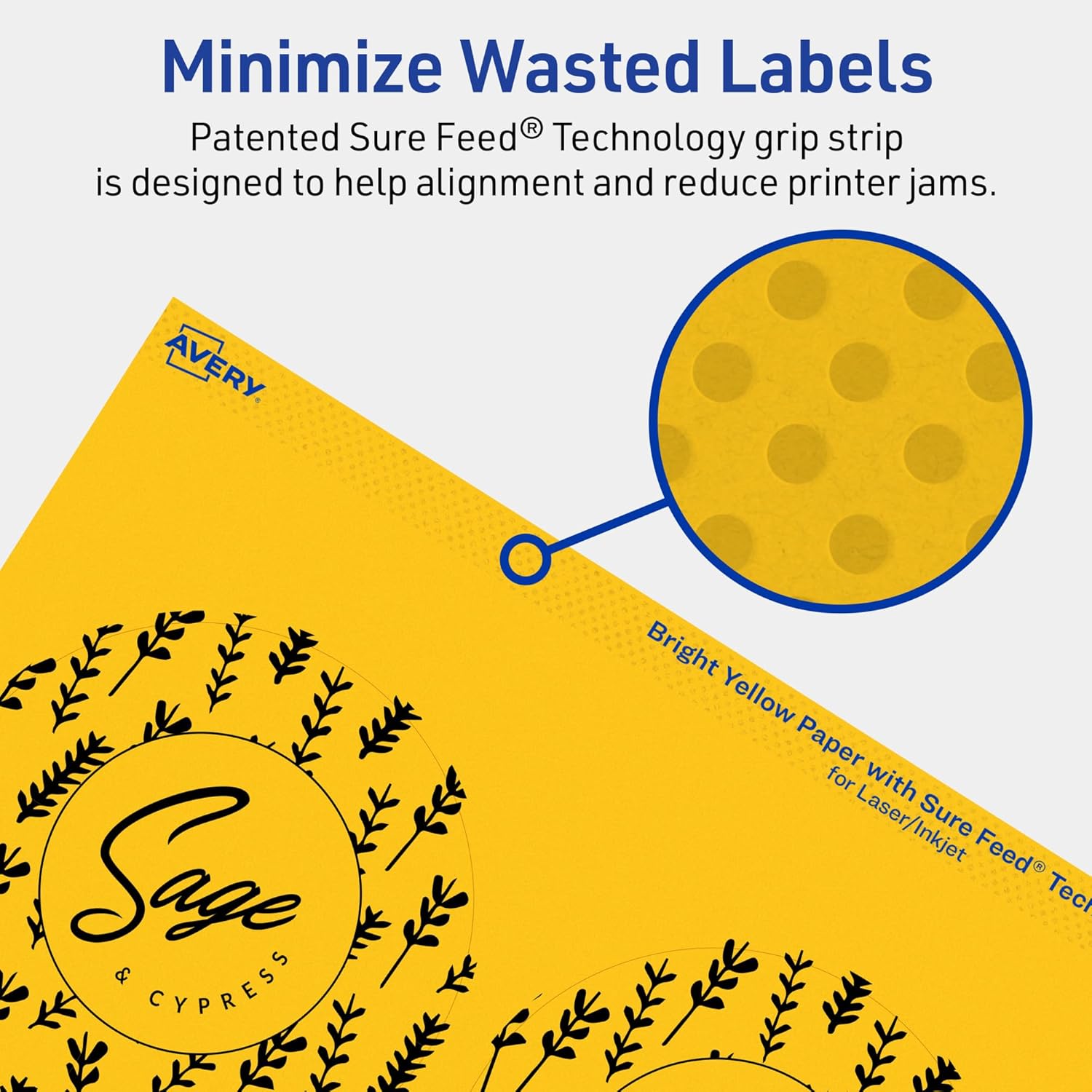 Avery Printable Round Labels, Sure Feed Technology, 3.5" Diameter, Bright Yellow Labels, Print-to-The-Edge