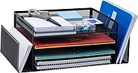 Mind Reader 4-Tier 6-Compartment Metal Mesh Desktop Organizer, 16.75"L x 9.15"W x 6"H, Black
