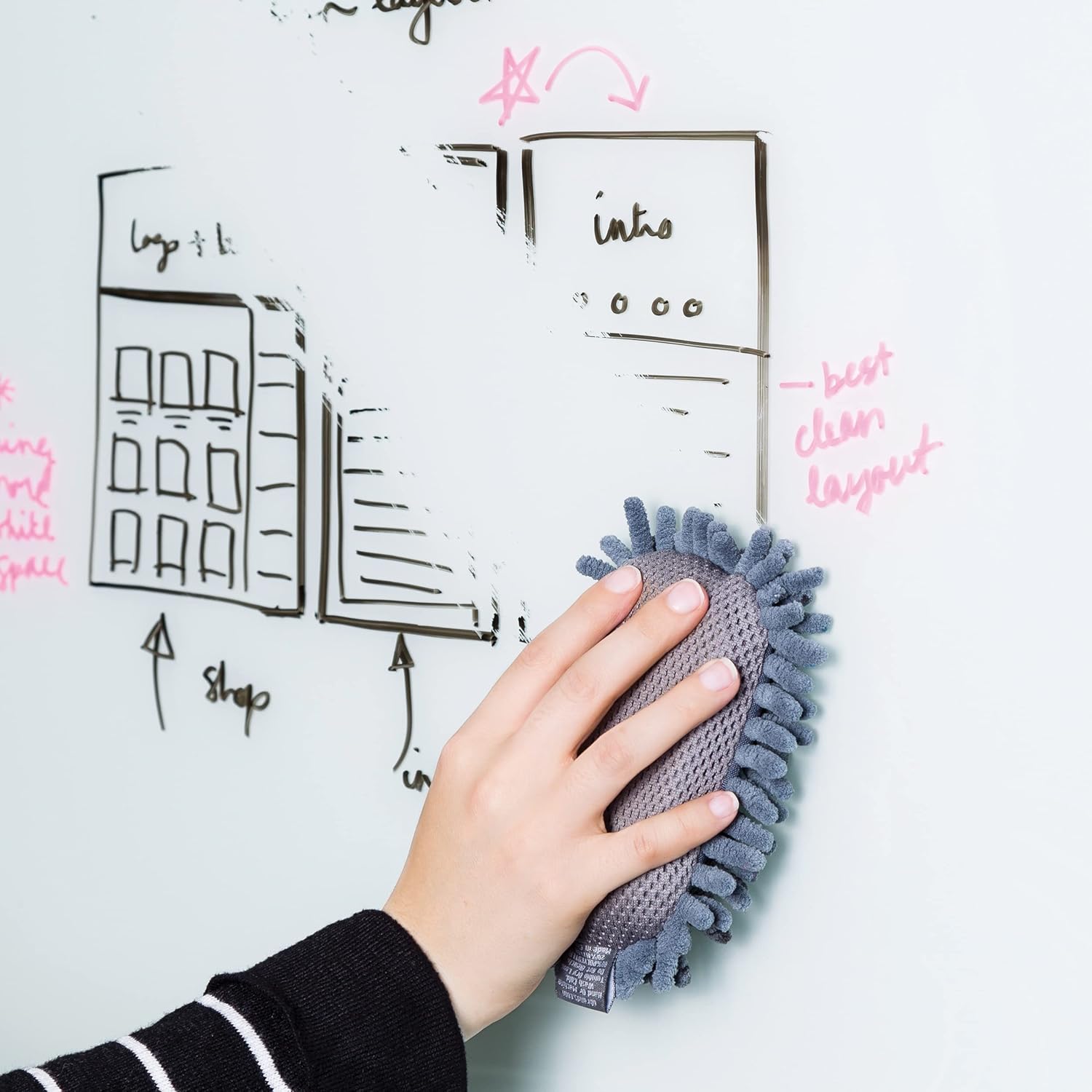 U Brands Microfiber Shag Dry Erase Board Eraser, Washable, 1 Pack (582U04-16), Regular Size