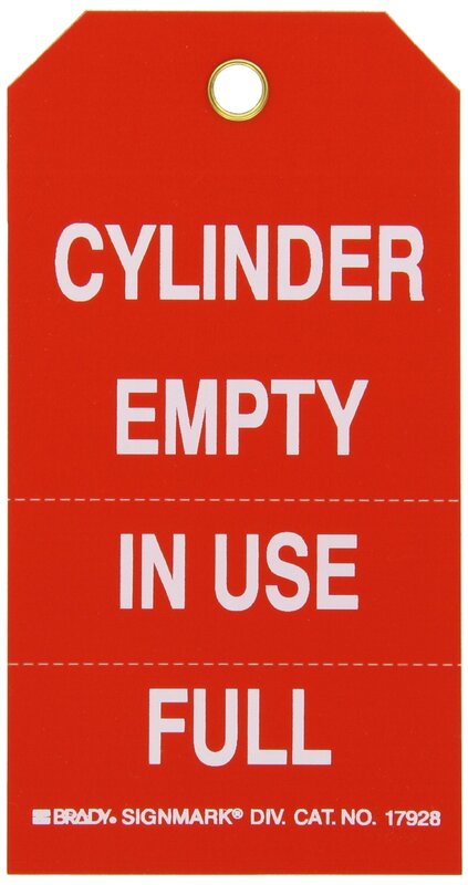 Brady 17928 3" Width x 5-3/4" Height, B-851 Economy Polyester, White on Red Cylinder Status Tag, Front and Back Legend "Cylinder Empty In Use Full" (Pack of 10)