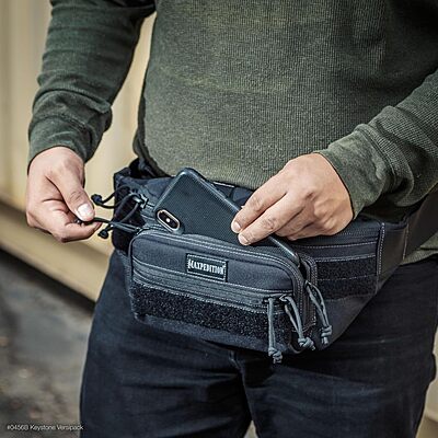 Maxpedition Keystone Versipack (14” x 6” x 6”) Tactical Crossbody Fanny Pack for Everyday Carry (Black) 0456B