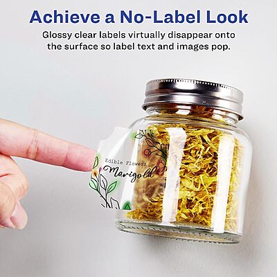 Avery Glossy Clear Square Scalloped Labels, Sure Feed Technology, 1-5/8" x 1-5/8"