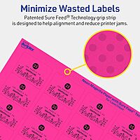 Avery Printable Rectangle Labels, Sure Feed Technology, 1-1/4" x 1-3/4", Neon Magenta, 320 Total