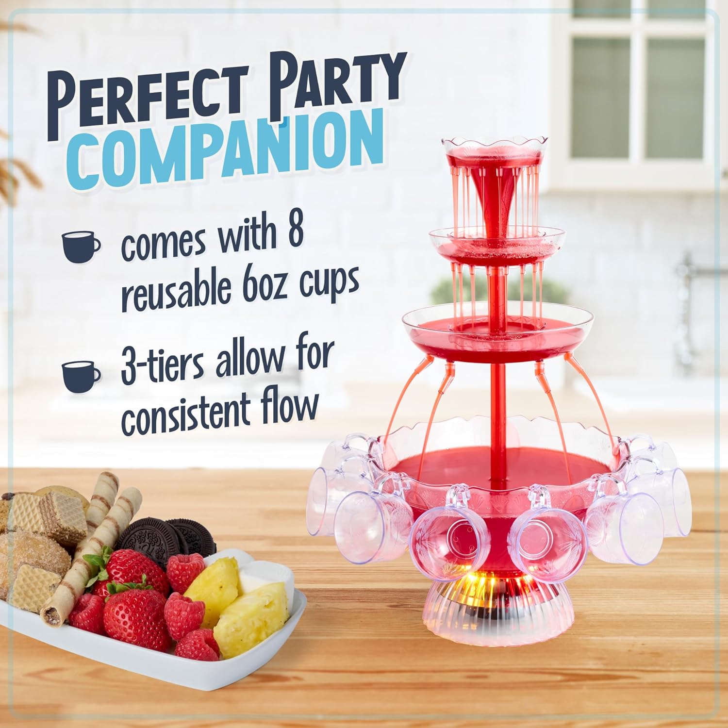 Nostalgia LPF230 3-Tier Lighted Party Fountain, Holds 1.5 Gallons, LED Lighted Base