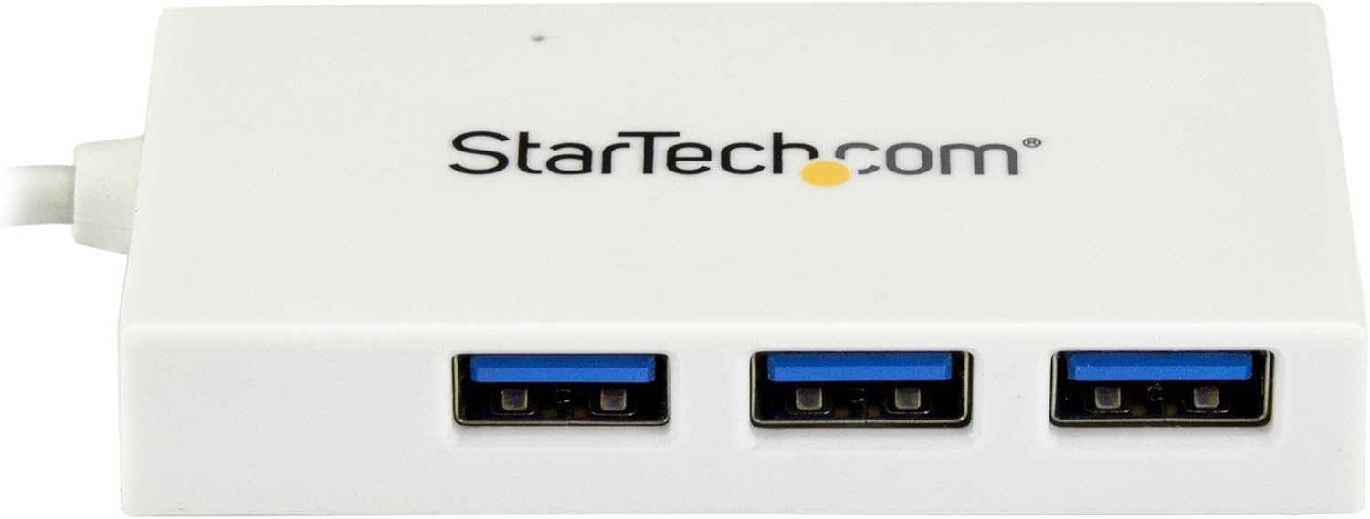 StarTech.com 4-Port USB 3.0 Hub - Powered USB 3.0 Hub - USB-C to 1x USB-C and 3X USB-A Adapter - 1x USB-C White
