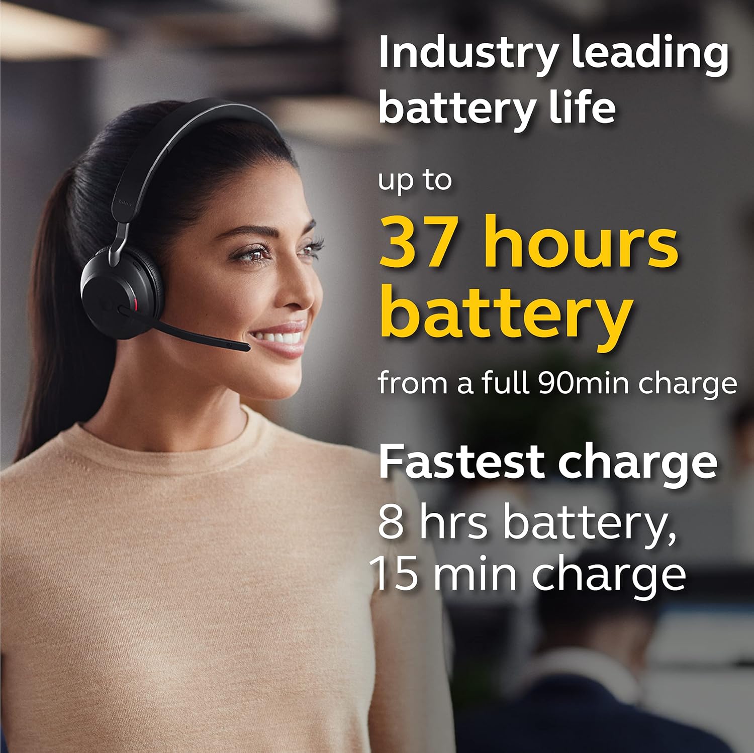 Jabra Evolve2 65 Wireless Headset On-Ear Bluetooth Headphones for Calls and Music