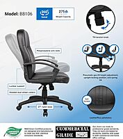 Boss Office Products Ergonomic Mid-Back Leather Chair, Black