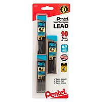 Pentel C27BPHB3K6 Super Hi-Polymer Lead Refills, 0.7mm, HB, Black, 30/Tube