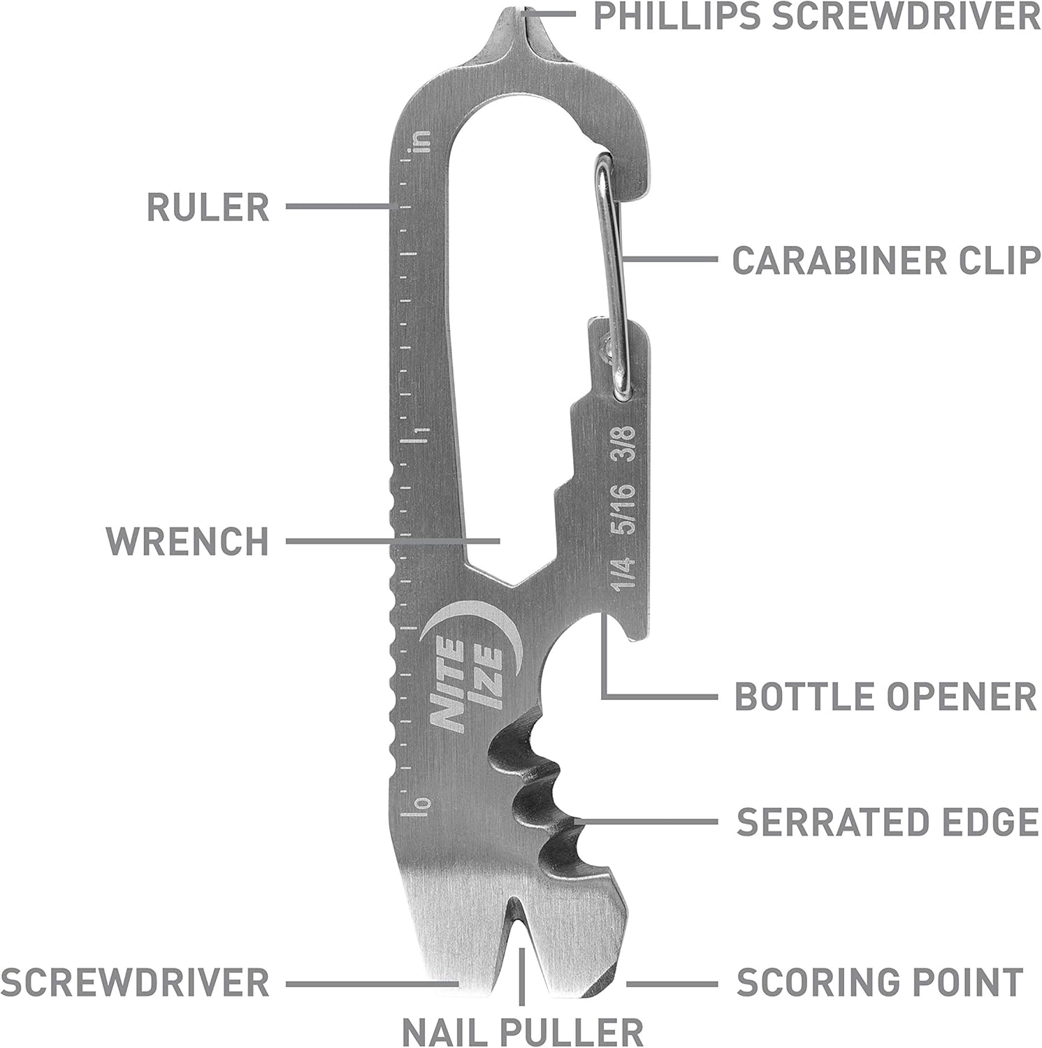 Nite Ize KMTSE-11-R3 DoohicKey Keychain Multi Tool, 1 Count (Pack of 1), Stainless Steel