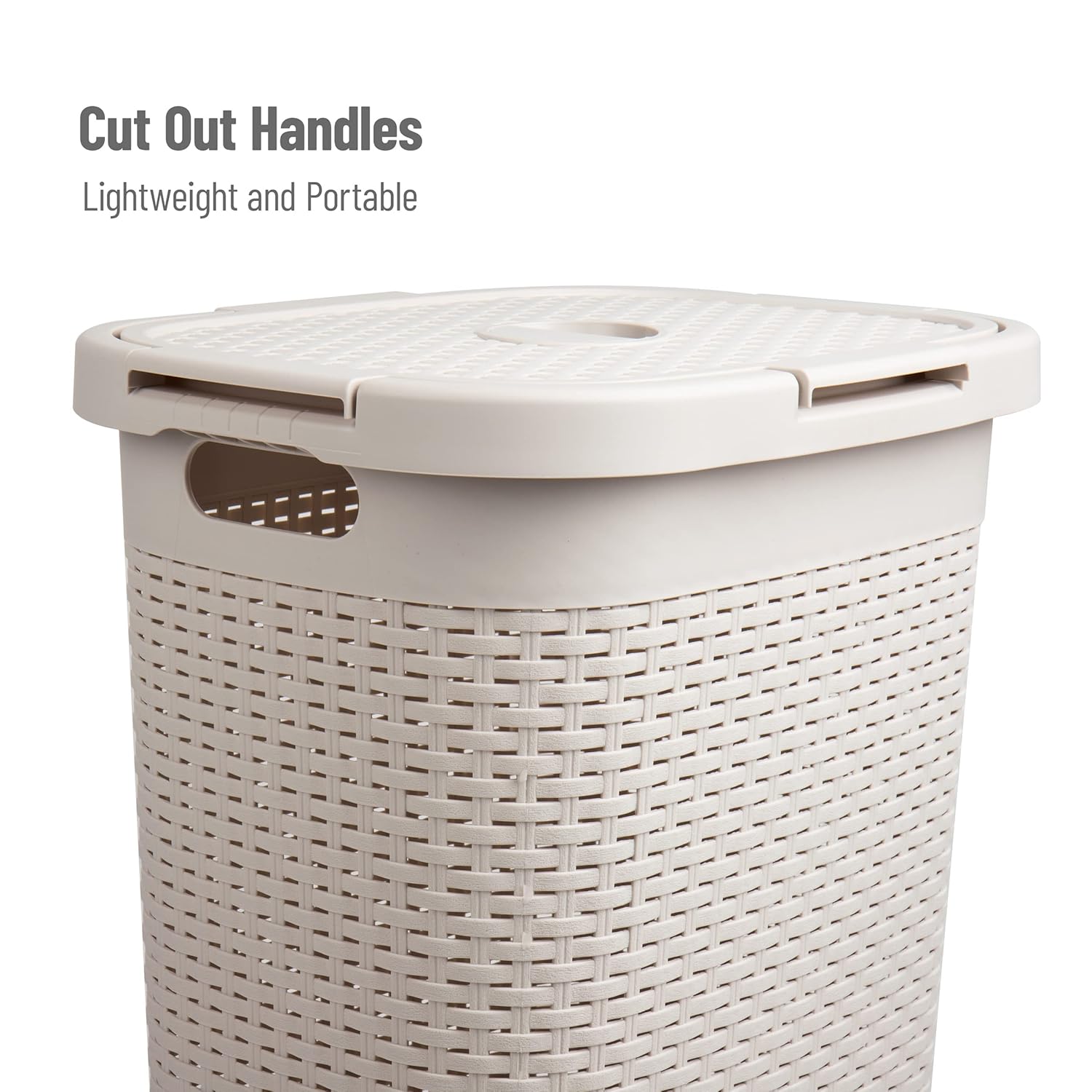 MIND READER Slim Laundry Hamper with Lid, 60L Wicker-Style Plastic