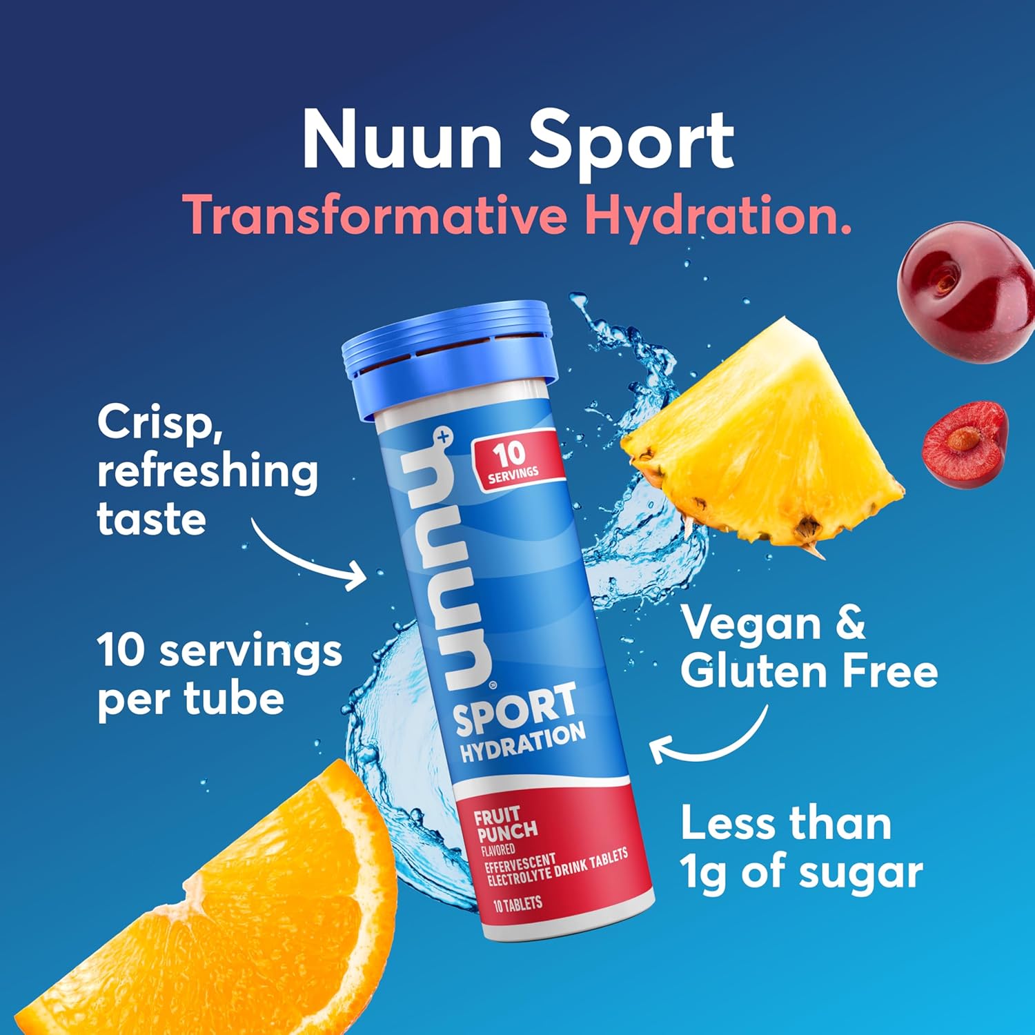 NUUN Sport Electrolyte Tablets with Magnesium, Calcium, Potassium, Chloride & Sodium, Gluten Free & Vegan