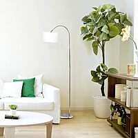 Simple Designs LF2005-WHT Arched Brushed Nickel Floor Lamp with White Fabric Shade White No Bulb
