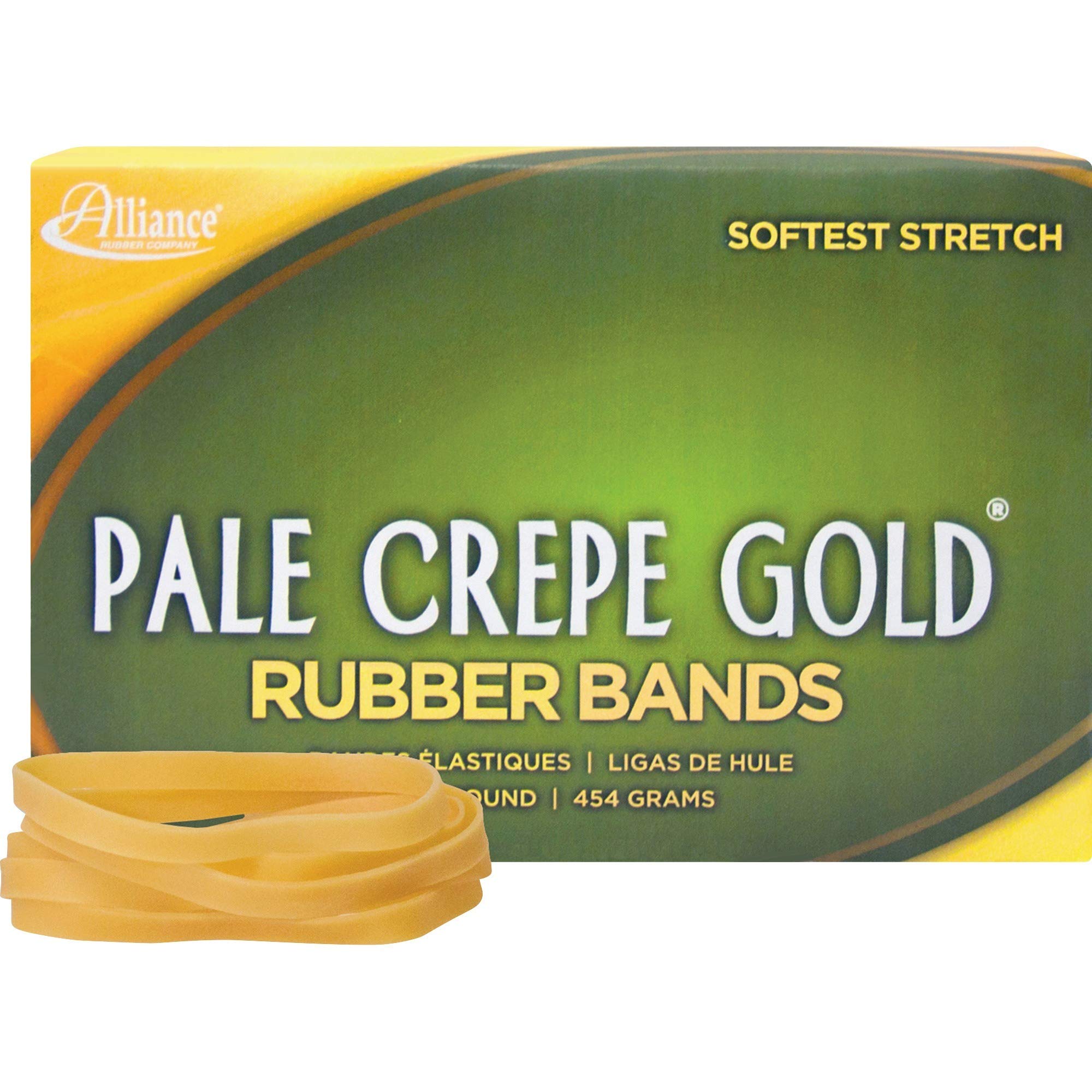 Alliance Pale Crepe Gold Rubber Bands, Size #64 (3-1/2" x 1/4"), Approx. 490 Bands, 1 lb. Box, Golden Crepe (20645) 1 Pounds