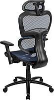 Flash Furniture LO Ergonomic Mesh Office Chair with 2-to-1 Synchro-Tilt, Adjustable Headrest, Lumbar Support - Arms in Blue