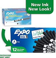 EXPO Low-Odor Dry-Erase Markers, Fine Tip, Black - 12 Count