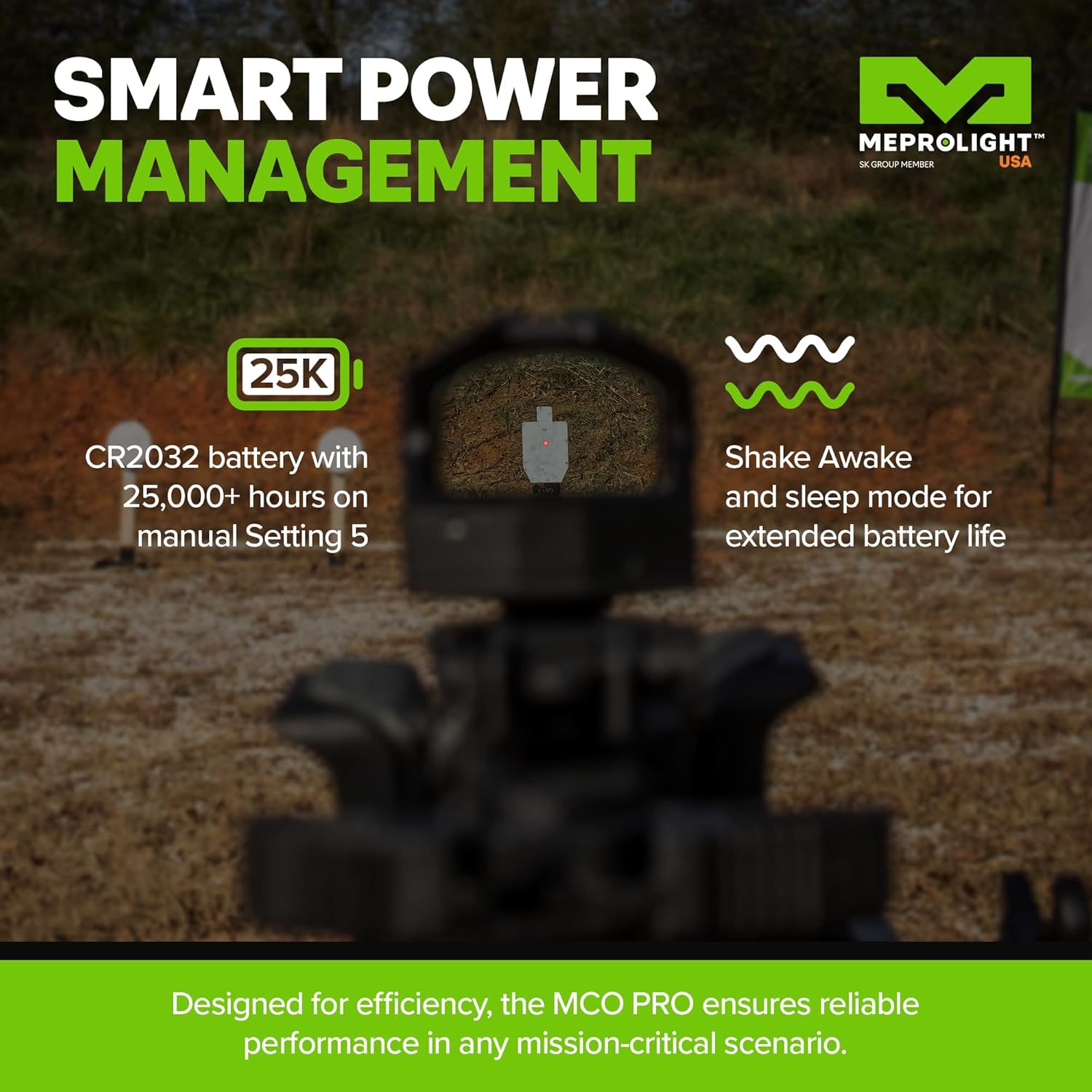 Meprolight MCO PRO 2/68 MOA Reflex Sight, 10 Day/2 NV Brightness, Shake Awake, IP67 Waterproof, 25,000+ Hour Battery