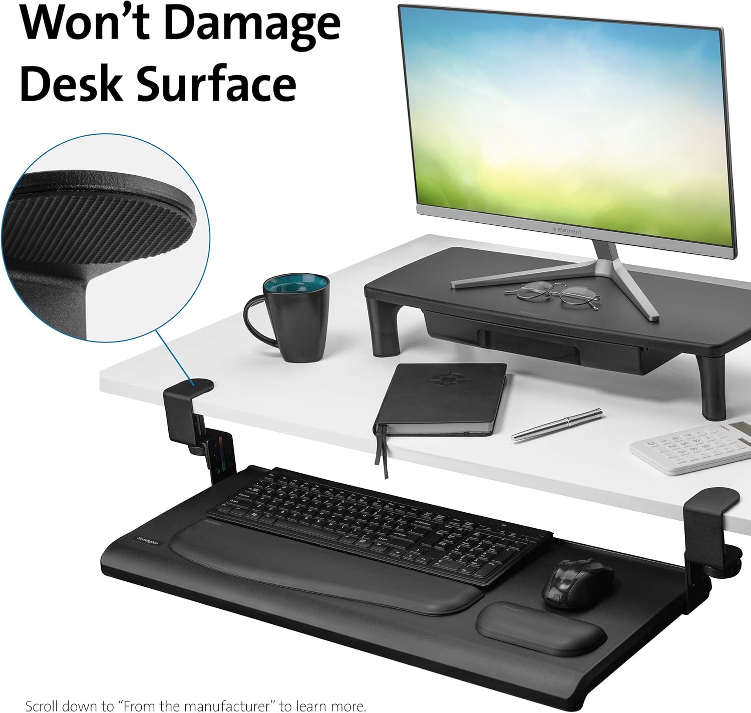 Kensington Clamp-On Keyboard Tray, Under Desk Keyboard Drawer with Cable Management